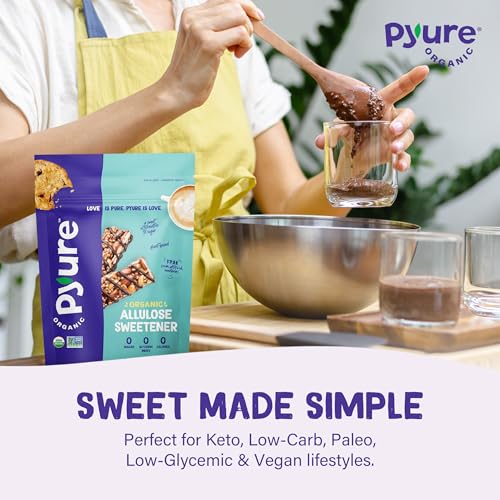 Pyure Organic Allulose Sweetener   Plant Based Sugar Alternative  No Erythritol   Zero Carb  Zero Calorie  Keto Friendly  Zero Glycemic Index  Vegan  Gluten Free  Non GMO  USDA Organic   9 oz