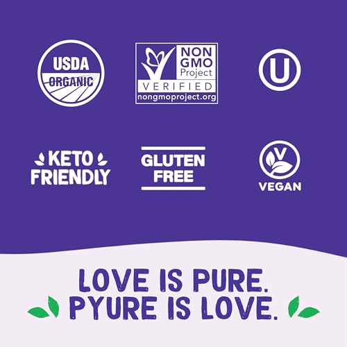 Extracto de stevia orgánico en polvo Pyure | Extracto de hoja de stevia 100 % puro, sin rellenos, sin azúcar, keto, paleo, apto para diabéticos, cero calorías, 300 veces más dulce que el azúcar, 1000 porciones, certificado orgánico por el USDA