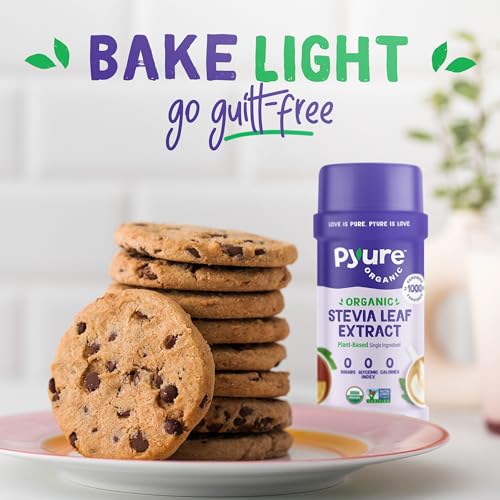 Extracto de stevia orgánico en polvo Pyure | Extracto de hoja de stevia 100 % puro, sin rellenos, sin azúcar, keto, paleo, apto para diabéticos, cero calorías, 300 veces más dulce que el azúcar, 1000 porciones, certificado orgánico por el USDA