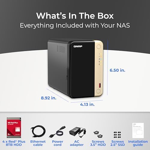 QNAP TS 264 8G 24WD US 2 Bay High Performance Desktop NAS with 4TB Storage Capacity  Preconfigured RAID1 WD Red Plus HDD Bundle