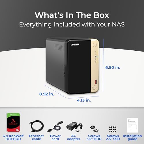 QNAP TS 264 8G 24WD US 2 Bay High Performance Desktop NAS with 4TB Storage Capacity  Preconfigured RAID1 WD Red Plus HDD Bundle
