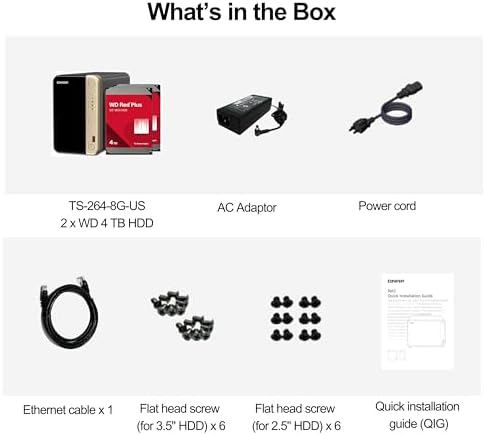 QNAP TS 264 8G 24WD US 2 Bay High Performance Desktop NAS with 4TB Storage Capacity  Preconfigured RAID1 WD Red Plus HDD Bundle
