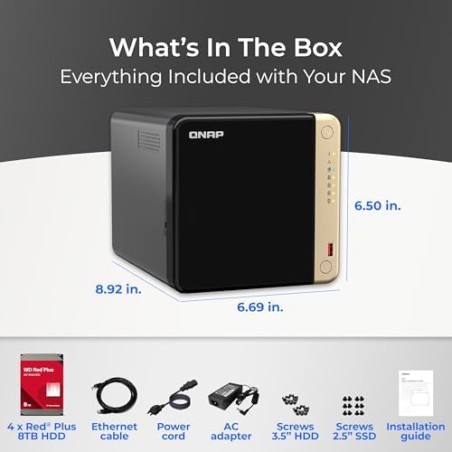 QNAP TS 264 8G 24WD US 2 Bay High Performance Desktop NAS with 4TB Storage Capacity  Preconfigured RAID1 WD Red Plus HDD Bundle