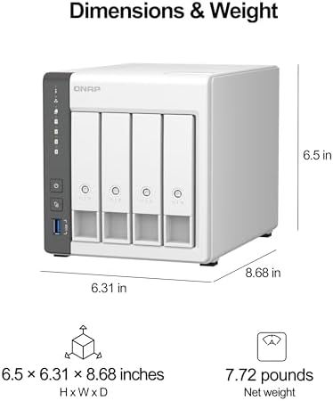 QNAP TS 433 4G US 4 Bay NAS with Quad core Processor  4 GB DDR4 RAM and 2 5GbE Network  Diskless 