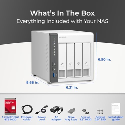 QNAP TS 433 4G US 4 Bay NAS with Quad core Processor  4 GB DDR4 RAM and 2 5GbE Network  Diskless 