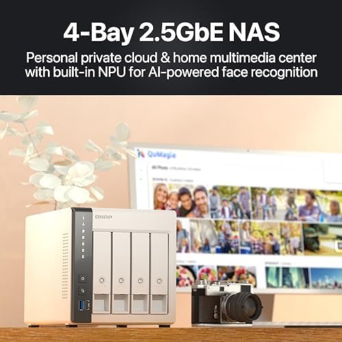 QNAP TS 433 4G US 4 Bay NAS with Quad core Processor  4 GB DDR4 RAM and 2 5GbE Network  Diskless 