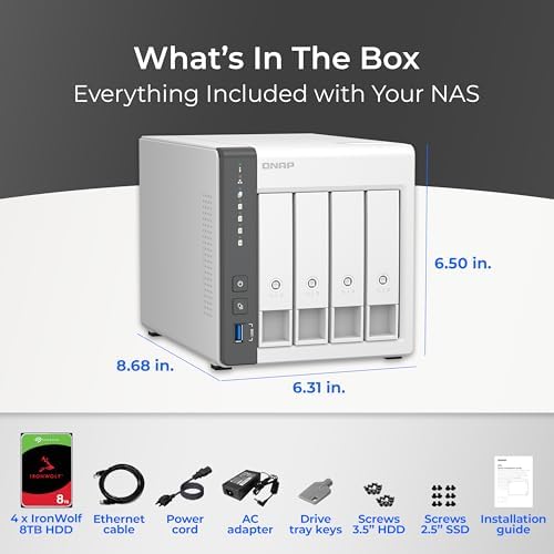 QNAP TS 433 4G US 4 Bay NAS with Quad core Processor  4 GB DDR4 RAM and 2 5GbE Network  Diskless 