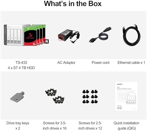 QNAP TS 433 4G US 4 Bay NAS with Quad core Processor  4 GB DDR4 RAM and 2 5GbE Network  Diskless 