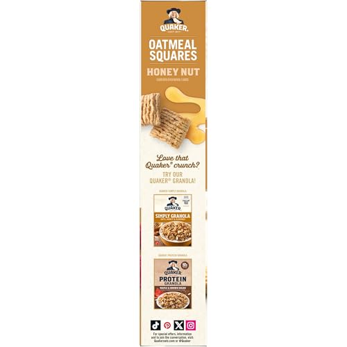 Quaker Oatmeal Squares Crunchy Whole Grain Breakfast Cereal  Honey Nut  14 5 Oz Boxes  Pack of 3