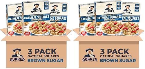 Quaker Oatmeal Squares Crunchy Whole Grain Breakfast Cereal  Honey Nut  14 5 Oz Boxes  Pack of 3