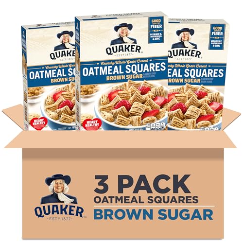 Quaker Oatmeal Squares Crunchy Whole Grain Breakfast Cereal  Honey Nut  14 5 Oz Boxes  Pack of 3