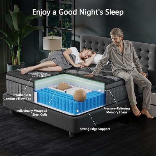 Queen Size Mattresses  14 Inch Hybrid Queen Mattress in a Box  Cooling Memory Foam Mattress with Pocket Springs  Pain & Pressure Relief  Motion Isolation  Edge Support  Fiberglass Free  CertiPUR US