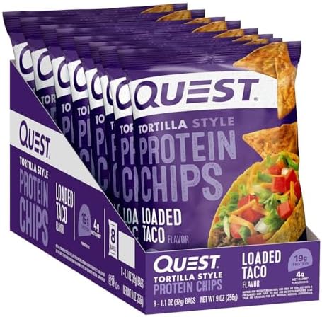 Quest Nutrition Tortilla Style Protein Chips  Salsa Verde  19g of Protein  4g Net Carbs  Gluten Free  1 1 Ounce  Pack of 12