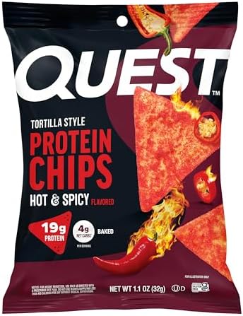 Quest Nutrition Tortilla Style Protein Chips  Salsa Verde  19g of Protein  4g Net Carbs  Gluten Free  1 1 Ounce  Pack of 12
