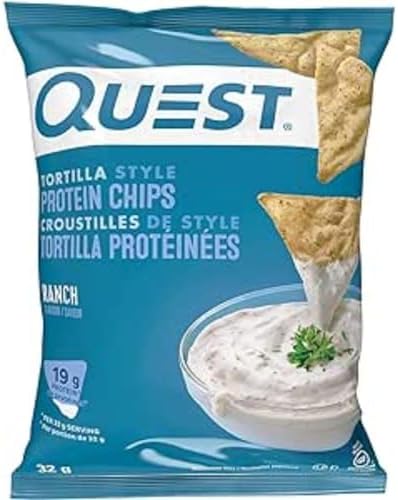 Quest Nutrition Tortilla Style Protein Chips  Salsa Verde  19g of Protein  4g Net Carbs  Gluten Free  1 1 Ounce  Pack of 12
