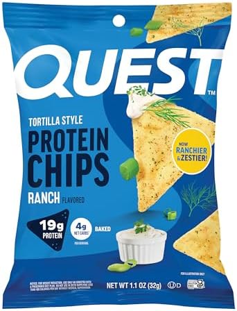 Quest Nutrition Tortilla Style Protein Chips  Salsa Verde  19g of Protein  4g Net Carbs  Gluten Free  1 1 Ounce  Pack of 12