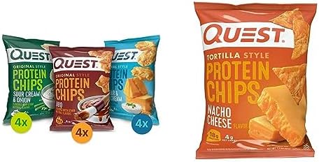 Quest Nutrition Tortilla Style Protein Chips  Salsa Verde  19g of Protein  4g Net Carbs  Gluten Free  1 1 Ounce  Pack of 12