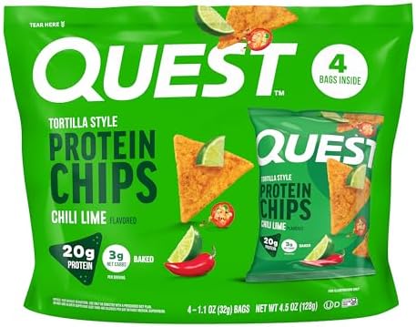 Quest Nutrition Tortilla Style Protein Chips  Salsa Verde  19g of Protein  4g Net Carbs  Gluten Free  1 1 Ounce  Pack of 12