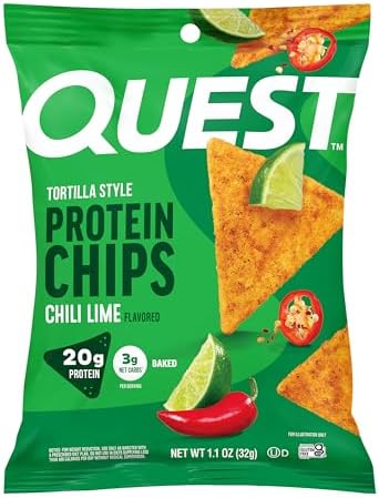 Quest Nutrition Tortilla Style Protein Chips  Salsa Verde  19g of Protein  4g Net Carbs  Gluten Free  1 1 Ounce  Pack of 12