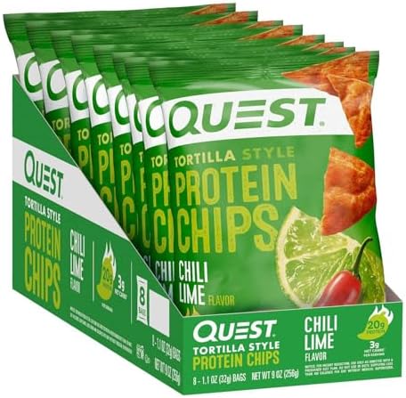 Quest Nutrition Tortilla Style Protein Chips  Salsa Verde  19g of Protein  4g Net Carbs  Gluten Free  1 1 Ounce  Pack of 12