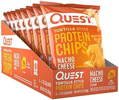 Quest Nutrition Tortilla Style Protein Chips  Salsa Verde  19g of Protein  4g Net Carbs  Gluten Free  1 1 Ounce  Pack of 12