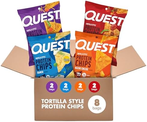 Quest Nutrition Tortilla Style Protein Chips  Salsa Verde  19g of Protein  4g Net Carbs  Gluten Free  1 1 Ounce  Pack of 12