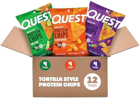 Quest Nutrition Tortilla Style Protein Chips  Salsa Verde  19g of Protein  4g Net Carbs  Gluten Free  1 1 Ounce  Pack of 12