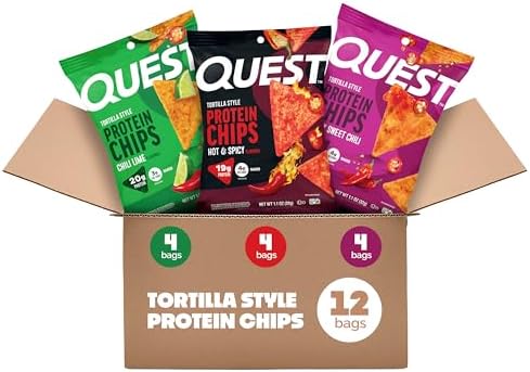 Quest Nutrition Tortilla Style Protein Chips  Salsa Verde  19g of Protein  4g Net Carbs  Gluten Free  1 1 Ounce  Pack of 12