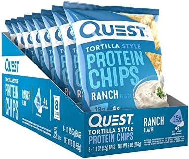 Quest Nutrition Tortilla Style Protein Chips  Salsa Verde  19g of Protein  4g Net Carbs  Gluten Free  1 1 Ounce  Pack of 12