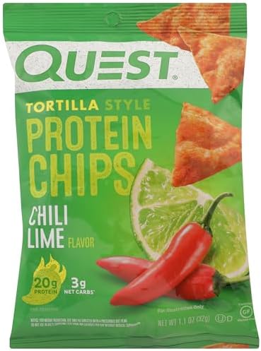 Quest Nutrition Tortilla Style Protein Chips  Salsa Verde  19g of Protein  4g Net Carbs  Gluten Free  1 1 Ounce  Pack of 12