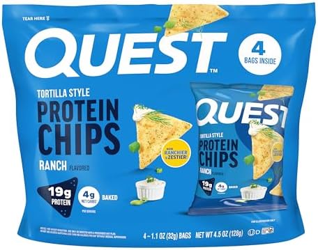 Quest Nutrition Tortilla Style Protein Chips  Salsa Verde  19g of Protein  4g Net Carbs  Gluten Free  1 1 Ounce  Pack of 12