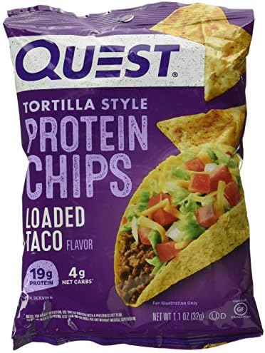 Quest Nutrition Tortilla Style Protein Chips  Salsa Verde  19g of Protein  4g Net Carbs  Gluten Free  1 1 Ounce  Pack of 12