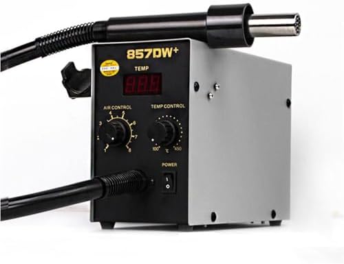 Quick 857DW+ - Estación de soldadura ajustable para pistola de aire caliente, 580 W de alta potencia, control de temperatura de precisión, 4 boquillas incluidas, calentamiento rápido para retrabajo