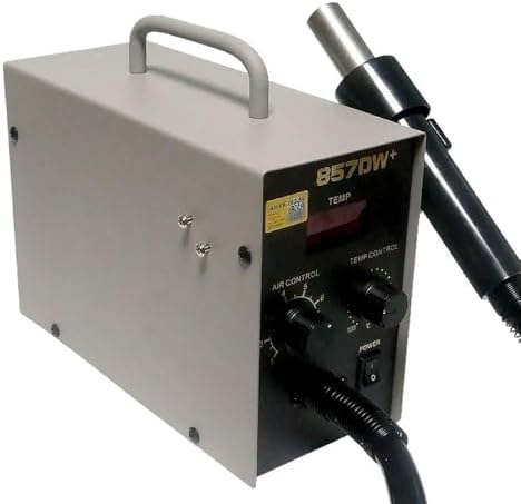 Quick 857DW+ - Estación de soldadura ajustable para pistola de aire caliente, 580 W de alta potencia, control de temperatura de precisión, 4 boquillas incluidas, calentamiento rápido para retrabajo