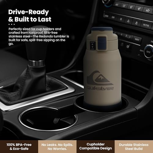 Quiksilver Redondo 32oz Double Wall Stainless Steel Water Bottle  Reusable Sports Bottle with Leak Proof Lid  Non Slip Rubber Base  Carrier Handle  insulated Tumblers  24H Hot & Cold Beverage