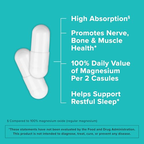 Qunol Cápsulas de magnesio 420 mg, 100% DV, suplemento de magnesio de alta absorción, extra fuerza, suplemento de salud ósea y muscular, 180 unidades
