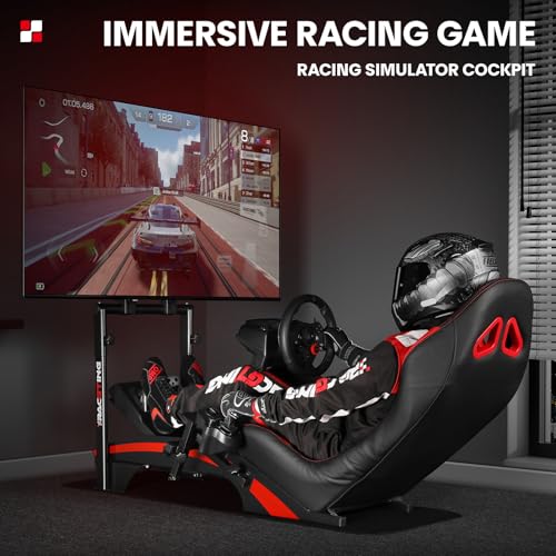 RACGTING Racing Simulator Cockpit with TV Monitor Stand for G PRO Racing Wheel/G29/G920/G923  for Thrustamster T300RS/TS PC/TS XW Racer  for FANATEC CSL DD/GT DD Pro/ClubSport DD/DD 