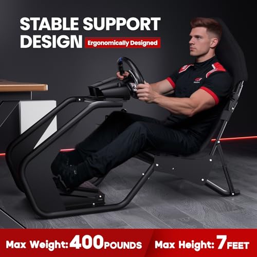 RACGTING Racing Simulator Cockpit with Seat for Logitech G29  G923  G PRO RS50  Fanatec  MOZA R3  R9  R12   Adjustable Sim Racing Cockpit with Shifter Mount for Immersive Racing Sim Setup