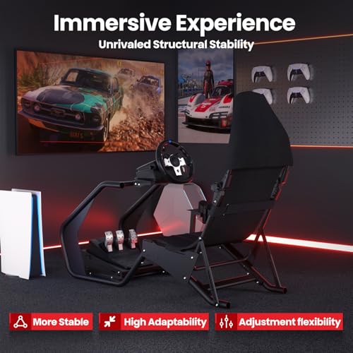 RACGTING Racing Simulator Cockpit with Seat for Logitech G29  G923  G PRO RS50  Fanatec  MOZA R3  R9  R12   Adjustable Sim Racing Cockpit with Shifter Mount for Immersive Racing Sim Setup