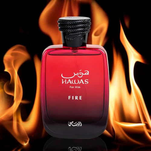 RASASI Hawas Fire Eau De Parfum Spray 3.4 fl oz (3.4 onzas) – Perfume árabe audaz de larga duración para hombres con una esencia ardiente – Disfrute de un lujoso perfume para hombres que captura la