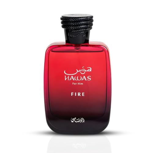 RASASI Hawas Fire Eau De Parfum Spray 3.4 fl oz (3.4 onzas) – Perfume árabe audaz de larga duración para hombres con una esencia ardiente – Disfrute de un lujoso perfume para hombres que captura la