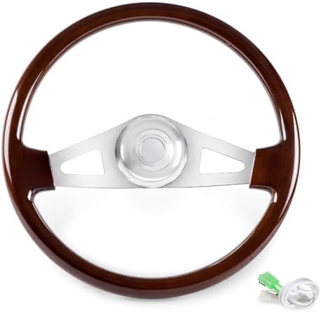 RASTP 18 Wood Truck Steering Wheel 2 Spoke Aluminum Classic Wood Steering Wheel For Kenworth  Peterbilt  Volvo Freightliner Style E 