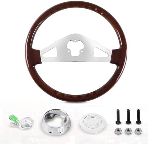 RASTP 18 Wood Truck Steering Wheel 2 Spoke Aluminum Classic Wood Steering Wheel For Kenworth  Peterbilt  Volvo Freightliner Style E 