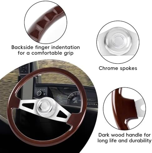 RASTP 18 Wood Truck Steering Wheel 2 Spoke Aluminum Classic Wood Steering Wheel For Kenworth  Peterbilt  Volvo Freightliner Style E 