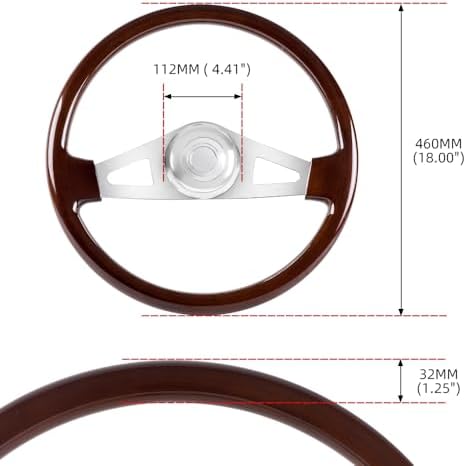 RASTP 18 Wood Truck Steering Wheel 2 Spoke Aluminum Classic Wood Steering Wheel For Kenworth  Peterbilt  Volvo Freightliner Style E 