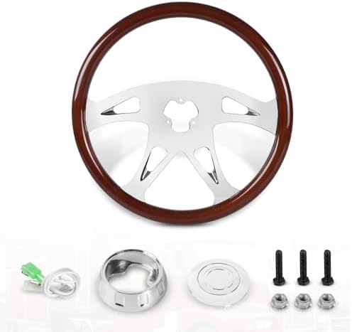 RASTP 18 Wood Truck Steering Wheel 2 Spoke Aluminum Classic Wood Steering Wheel For Kenworth  Peterbilt  Volvo Freightliner Style E 