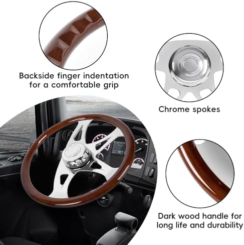 RASTP 18 Wood Truck Steering Wheel 2 Spoke Aluminum Classic Wood Steering Wheel For Kenworth  Peterbilt  Volvo Freightliner Style E 