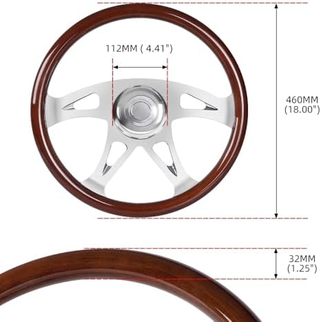 RASTP 18 Wood Truck Steering Wheel 2 Spoke Aluminum Classic Wood Steering Wheel For Kenworth  Peterbilt  Volvo Freightliner Style E 