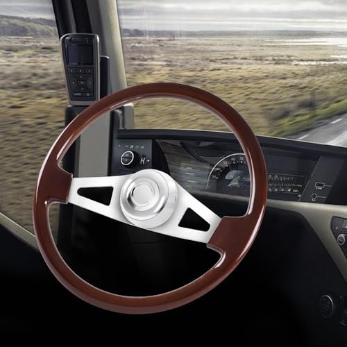 RASTP 18 Wood Truck Steering Wheel 2 Spoke Aluminum Classic Wood Steering Wheel For Kenworth  Peterbilt  Volvo Freightliner Style E 