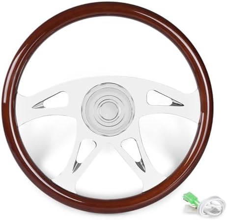 RASTP 18 Wood Truck Steering Wheel 2 Spoke Aluminum Classic Wood Steering Wheel For Kenworth  Peterbilt  Volvo Freightliner Style E 